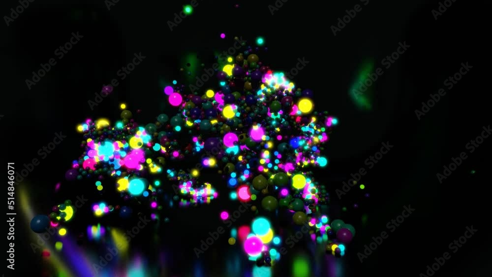 Aufkleber multicolored spheres fly in air and form pattern in 3d space. balls light up and go out like a new y