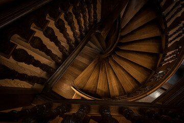 Beautiful old wooden spiral staircase