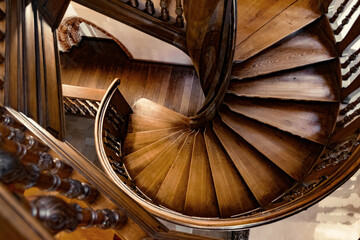 Beautiful old wooden spiral staircase