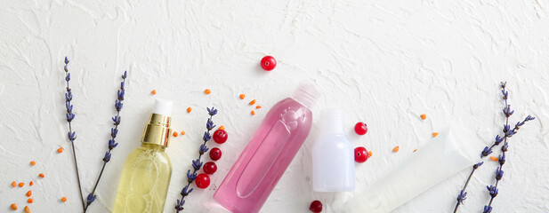 Set of natural cosmetics on white background