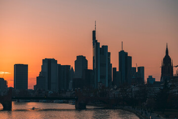 Fototapeta na wymiar Frankfurt city skyline at sunset