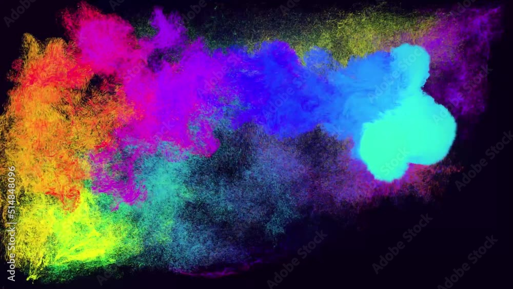 Aufkleber emitter ball of colored particles sweeps around camera leaving swirl of glow particles. ink effect. 