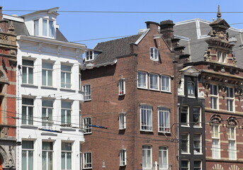 Amsterdam Nieuwezijds Voorburgwal Street Traditional Building Facades View, Netherlands