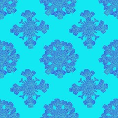 Blue snowflakes on a blue background. Christmas endless pattern.