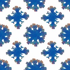 Blue snowflakes on a white background. Christmas endless pattern.