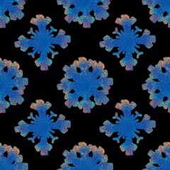 Blue snowflakes on a black background. Christmas endless pattern.