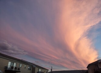 Fototapeta na wymiar evening sky with volcano effect clouds, sky color 
