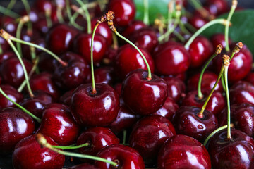 Heap of tasty ripe cherry, closeup