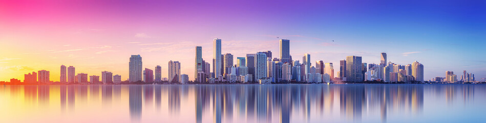 the skyline of miami during sunset
