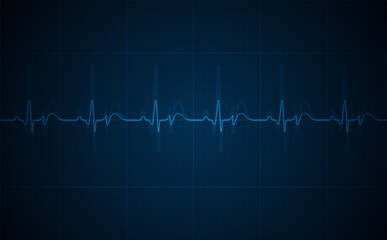 Emergency ekg monitoring. Blue glowing neon heart pulse. Heart beat. Electrocardiogram