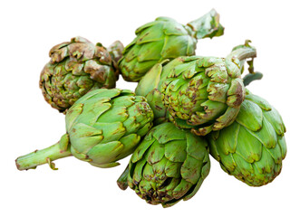 Obraz premium Organic green artichokes, food preparation. Isolated on white background