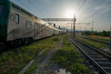 Obraz premium Bergamo Italy June 2022 Bergamo train station in the early morning in summer