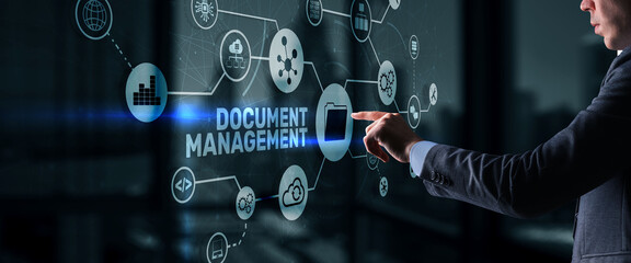 Document Management Data System Business Technology Concept. DMS on virtual screen