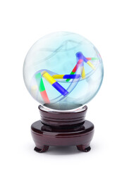 Crystal Ball with DNA genetic sequence inside, abstract genetics concept.