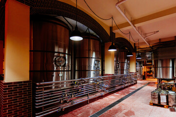 Craft beer production line in modern brewery