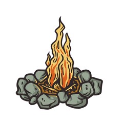 Campfire or bonfire outdoor for camping adventure. Nature outdoor recreation, forest explore © Casoalfonso