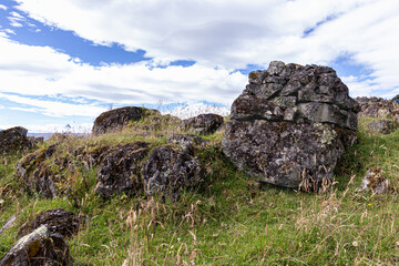 Big stones on the hill of the mountain San Pablo, canton San Fernando of Azuay province, Ecuador. Popular place for tourist activity.