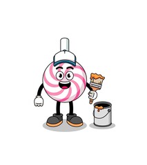 Character mascot of lollipop spiral as a painter