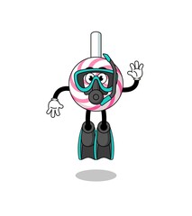 Character cartoon of lollipop spiral as a diver