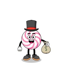 lollipop spiral mascot illustration rich man holding a money sack