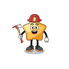 Cartoon mascot of star firefighter