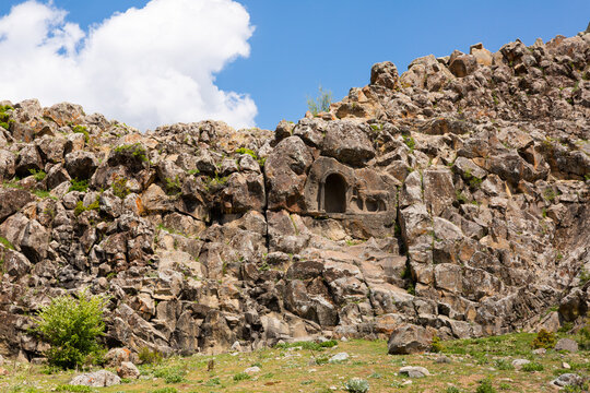 Photo of Inscription of Lukyanus located near Fasillar village in Turkey. Horse relief and niche carved on steep rock.