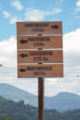 Poster with tourist indications in El Faique, Huancabamba, Piura-Peru.