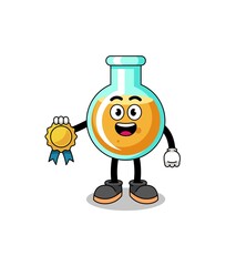 lab beakers cartoon illustration with satisfaction guaranteed medal