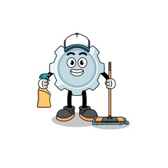 Character mascot of gear as a cleaning services