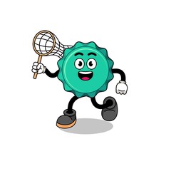 Obraz premium Cartoon of bottle cap catching a butterfly