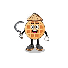 Illustration of circle waffle as an asian farmer