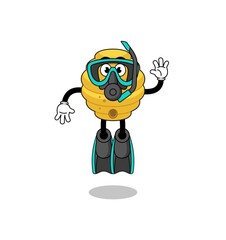 Character cartoon of bee hive as a diver