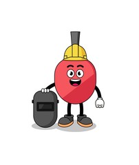Mascot of table tennis racket as a welder