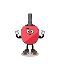 Mascot cartoon of table tennis racket posing with muscle