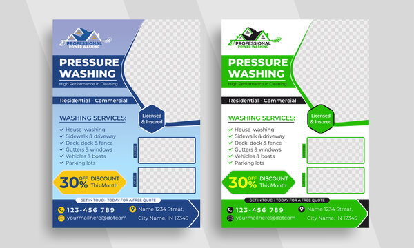 Advertising Pressure Washing And Power Washing Flyer Template, Window Washing Flyer Deck, And Sidewalk Cleaning Flyer