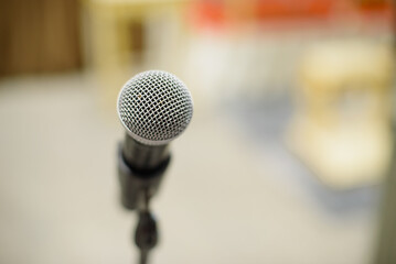 Fototapeta premium microphone on stage, speaker, conference 
