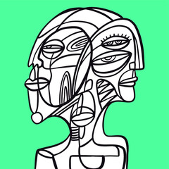 Drawing of faces, fashion minimalist concept, vector illustration. Modern fashionable pattern.