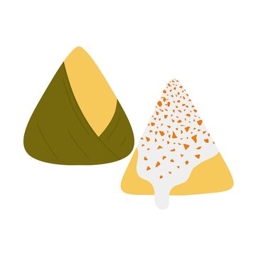 Vector illustration of Corundas Michoacanas with sour cream, sauce and cheese. Isolated on a white background. Michoacan Mexican food.