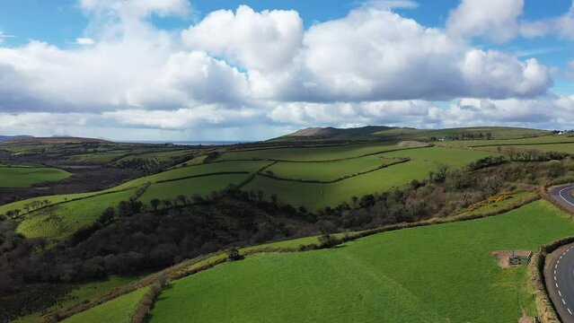 Flying over the Irish countryside in County Kerry Ireland near Dingle