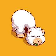 cute alpaca illustration eating grass suitable for mascot sticker and t-shirt design