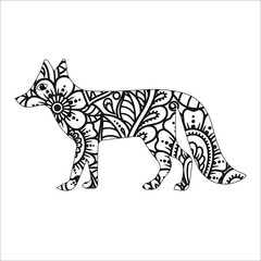 Mandala animal coloring page with fox hand drawn for decorating. Animal mandala fox vector illustration 