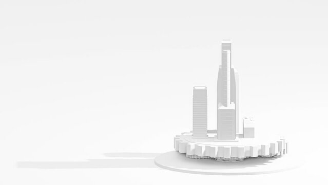 Building on White cog gear on white background. community drive concept and minimal style. Animation seamless loop, 3D Render.