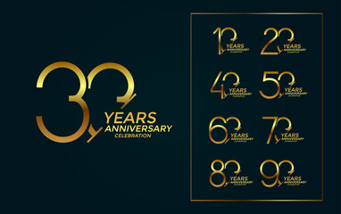 set of anniversary logo style golden color on black background for celebration event