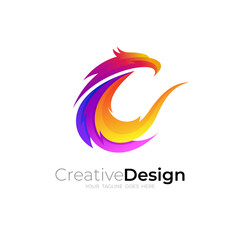 Obraz premium Eagle logo and letter C design combination, 3d colorful icons