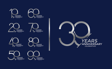 set of anniversary logo style silver color on blue background for celebration event