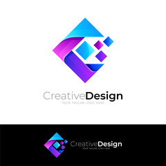 Letter C logo and technology design vector, pixel icons, square logos