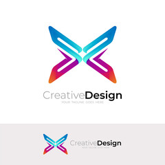 Letter X logo template, 3d colorful design vector