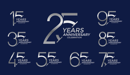 set of anniversary logo style silver color on blue background for celebration event