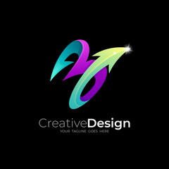 Obraz premium Letter B logo and arrow design combination, 3d style