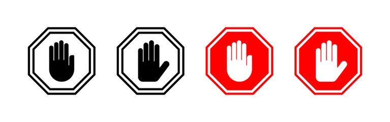 Stop icon vector. stop road sign. hand stop sign and symbol. Do not enter stop red sign with hand